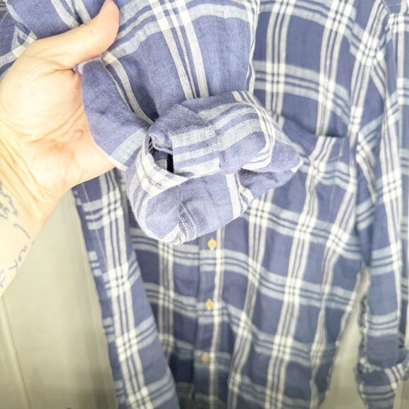 Faherty Men’s Linen Laguna Shirt Button Down Collared Jetty Plaid Blue Medium M - Picture 7 of 15